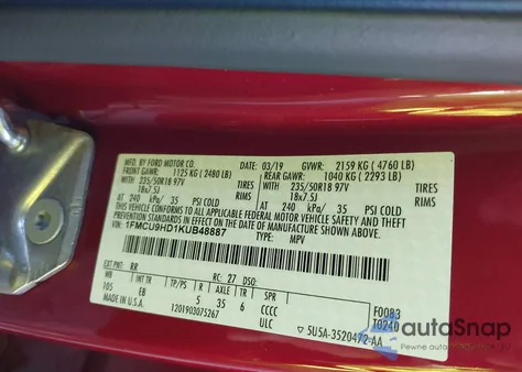 2019 Ford Escape Sel from USA, damaged, VIN 1FMCU9HD1KUB48887